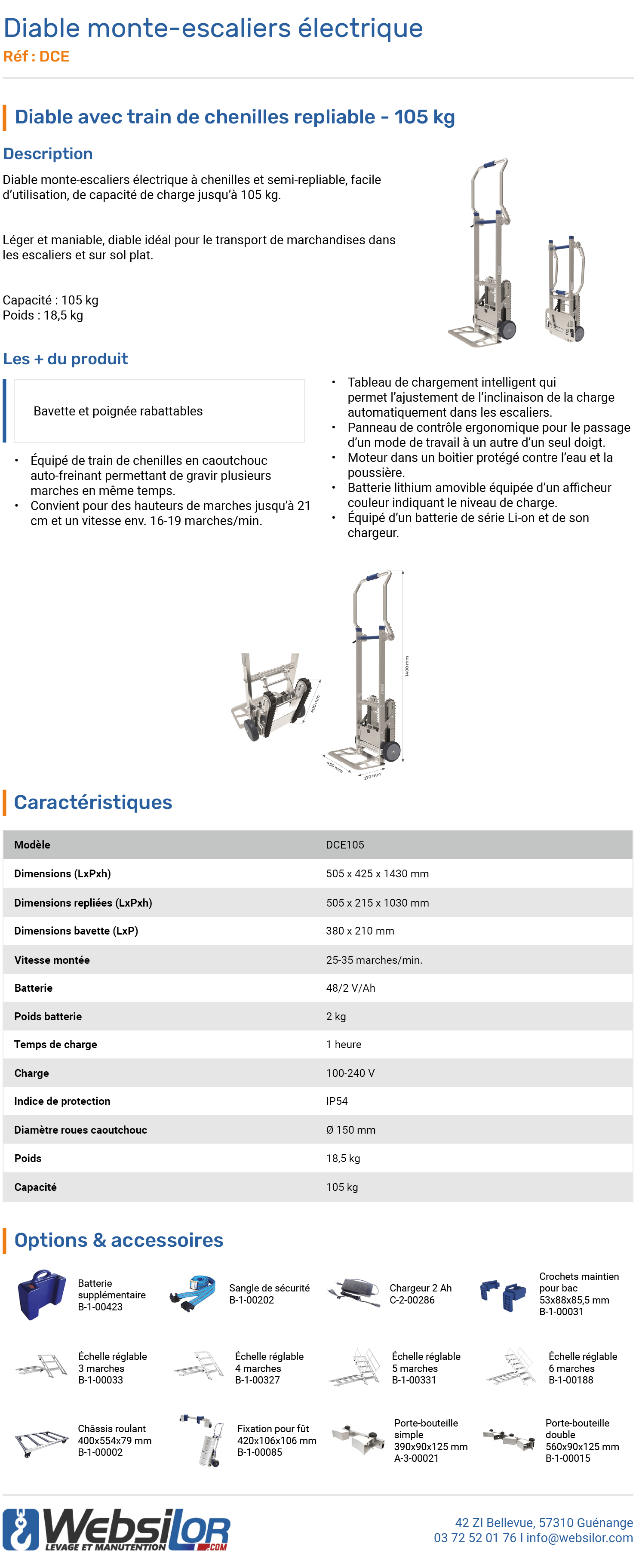 Informations techniques Diable monte-escaliers électrique à chenilles transport facile